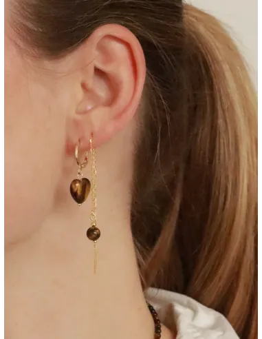 Soï | Alma Tiger Eye Hjerte Øreringe