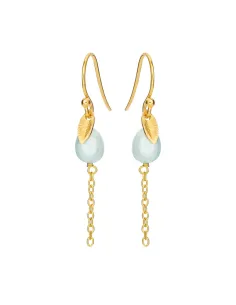 SUSANNE FRIIS BJØRNER | Ørering (bøjle), forgyldt sølv, lille blad og turkis ferskvandsperle 5-6 mm