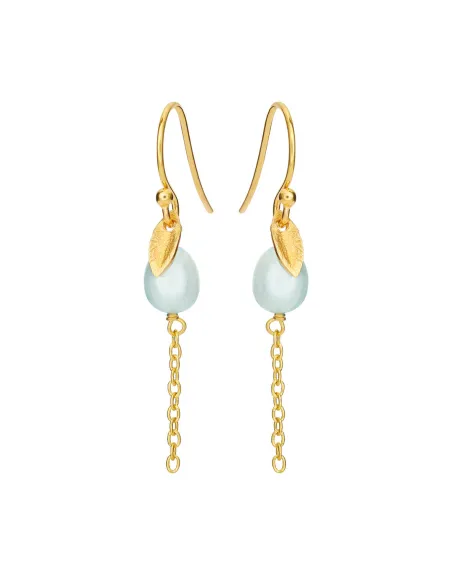 SUSANNE FRIIS BJØRNER | Ørering (bøjle), forgyldt sølv, lille blad og turkis ferskvandsperle 5-6 mm