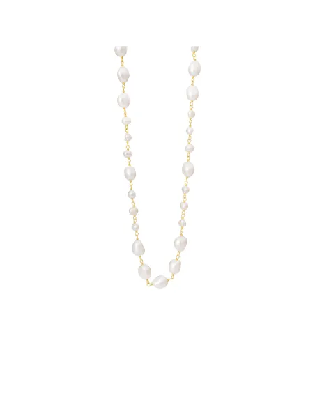 Susanne Friis Bjørner | Halskæde 40-45 cm, forgyldt sølv, blandede barokke hvide ferskvandsperler