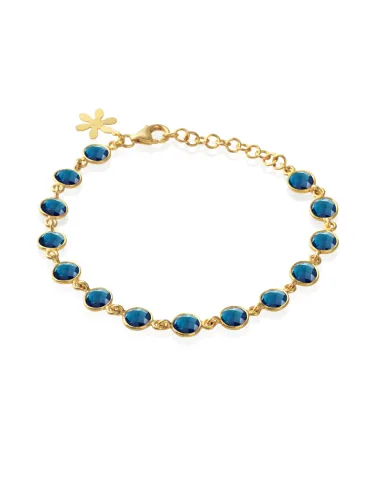 SUSANNE FRIIS BJØRNER | Armbånd forgyldt sølv 13 stk 6 mm rund facet London blå krystal
