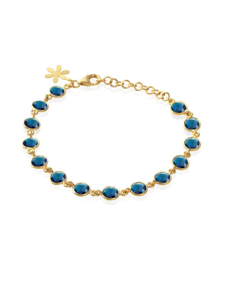 SUSANNE FRIIS BJØRNER | Armbånd forgyldt sølv 13 stk 6 mm rund facet London blå krystal