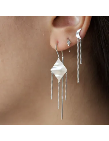 STINE A | Petit Bella Moon Earring with Two Chains Silver - Single