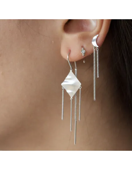 STINE A | Petit Bella Moon Earring with Two Chains Silver - Single