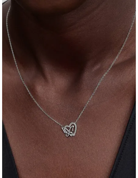 PANDORA | Sammenflettet Hjerte & Sommerfugl Halskæde med