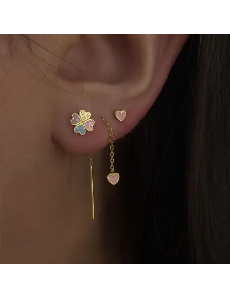 STINE A | Love Hearts Clover Multi Enamel Earring - Single