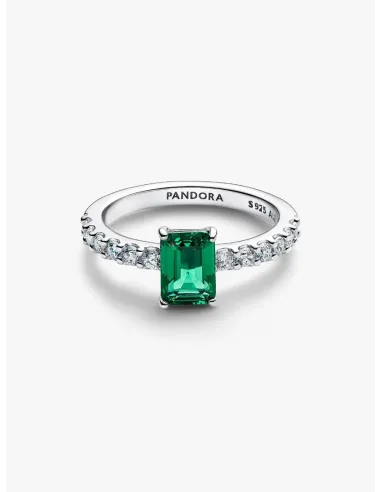 PANDORA | Rektangulær Funklende Grøn Halo Ring