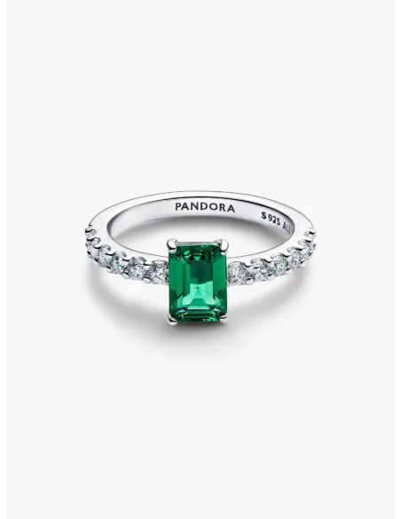 PANDORA | Rektangulær Funklende Grøn Halo Ring