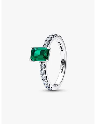 PANDORA | Rektangulær Funklende Grøn Halo Ring