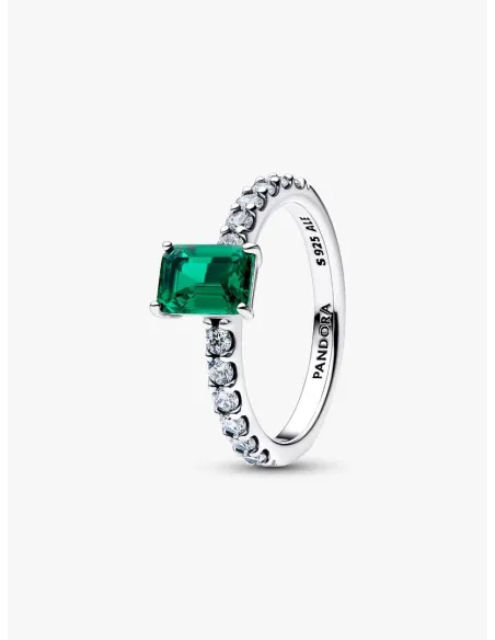 PANDORA | Rektangulær Funklende Grøn Halo Ring