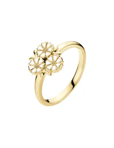 LUND COPENHAGEN | Marguerit ring blad 3x5mm 11x11 mm 24kt forgyldt hvid emajle