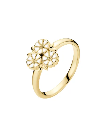 LUND COPENHAGEN | Marguerit ring blad 3x5mm 11x11 mm 24kt forgyldt hvid emajle