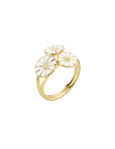LUND COPENHAGEN | Marguerit ring med buket 2x7mm og 1x9mm 24 kt forgyldt hvid emalje