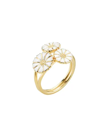 LUND COPENHAGEN | Marguerit ring med buket 2x7mm og 1x9mm 24 kt forgyldt hvid emalje