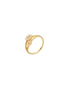 LUND COPENHAGEN | Marguerit ring 1x5mm og 1x7,5mm 24 kt forgyldt hvid emalje