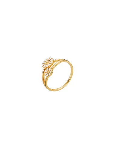 LUND COPENHAGEN | Marguerit ring 1x5mm og 1x7,5mm 24 kt forgyldt hvid emalje