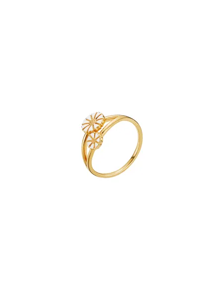 LUND COPENHAGEN | Marguerit ring 1x5mm og 1x7,5mm 24 kt forgyldt hvid emalje