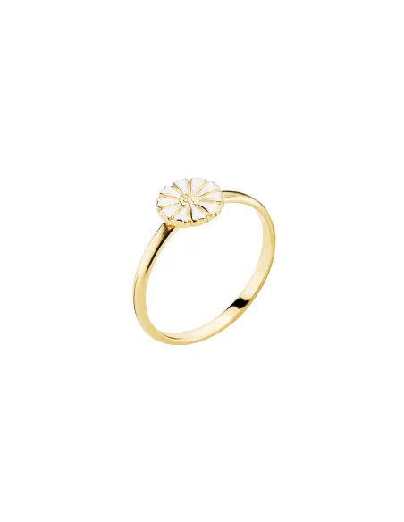 LUND COPENHAGEN | Marguerit ring 7,5mm 24 kt forgyldt hvid emalje