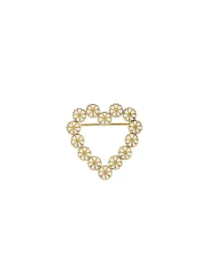 LUND COPENHAGEN | Marguerit broche hjerte med 14x5mm hvid emalje 24 kt forgyldt