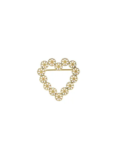 LUND COPENHAGEN | Marguerit broche hjerte med 14x5mm hvid emalje 24 kt forgyldt