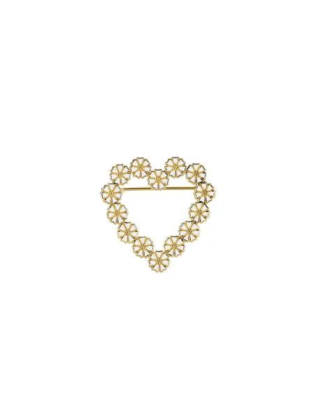 LUND COPENHAGEN | Marguerit broche hjerte med 14x5mm hvid emalje 24 kt forgyldt