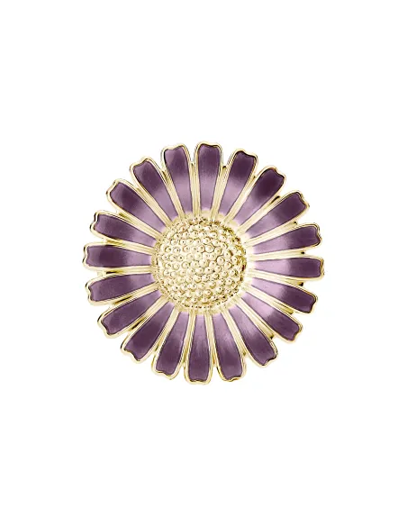 LUND COPENHAGEN | Marguerit broche 36mm lilla emalje 24kt forgyldt