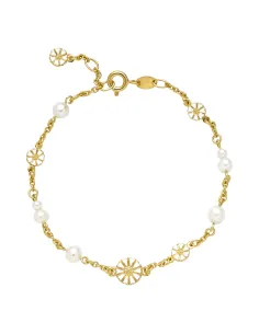 LUND COPENHAGEN | Marguerit armbånd 4x5mm og 1x7,5mm 7 stk ferskvandsperle 24kt forgyldt hvid emajle