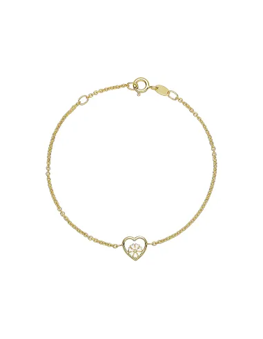 LUND COPENHAGEN | Marguerit armbånd hjerte med 1x5mm 24 kt forgyldt hvid emalje