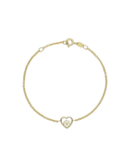 LUND COPENHAGEN | Marguerit armbånd hjerte med 1x5mm 24 kt forgyldt hvid emalje