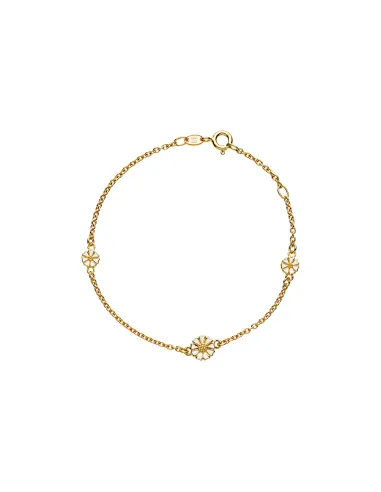 LUND COPENHAGEN | Marguerit armbånd 2x5mm og 1x7,5mm 24 kt forgyldt hvid emalje