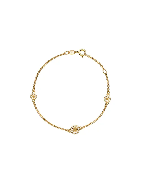LUND COPENHAGEN | Marguerit armbånd 2x5mm og 1x7,5mm 24 kt forgyldt hvid emalje