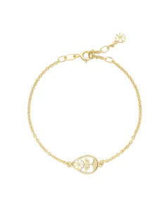 LUND COPENHAGEN | Marguerit armbånd 5mm dråbe blomst 24kt forgyldt hvid emalje