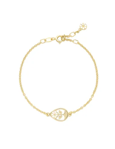 LUND COPENHAGEN | Marguerit armbånd 5mm dråbe blomst 24kt forgyldt hvid emalje