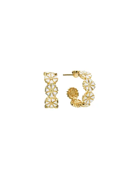 LUND COPENHAGEN | Marguerit creol 7x5mm ø 11mm 24 kt forgyldt hvid emalje