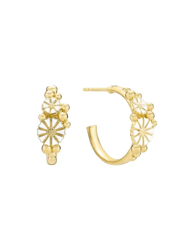 LUND COPENHAGEN | Marguerit creol 1x5mm og 1x7,5mm med kugler 20mm 24kt forgyldt hvid emajle
