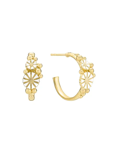 LUND COPENHAGEN | Marguerit creol 1x5mm og 1x7,5mm med kugler 20mm 24kt forgyldt hvid emajle