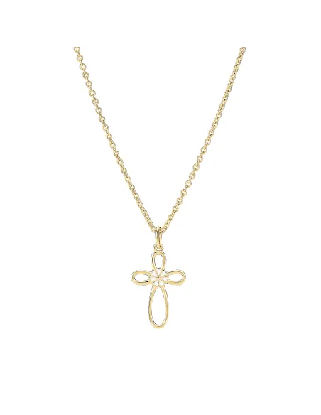 Lund Copenhagen | Marguerit collier kors 1x5mm 24kt forgyldt hvid emalje