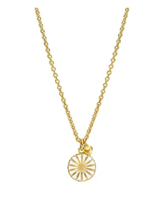 Lund Copenhagen | Marguerit collier 11mm med mat hjerte 24 kt forgyldt hvid emalje