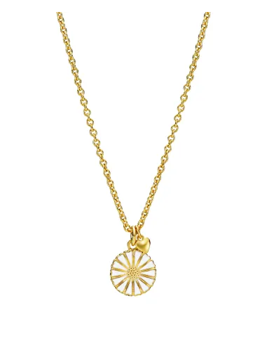 Lund Copenhagen | Marguerit collier 11mm med mat hjerte 24 kt forgyldt hvid emalje
