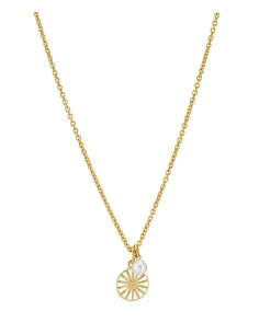 Lund Copenhagen | Marguerit collier 11mm med ferskvandsperle 5-5,5mm 24kt forgyldt hvid emalje