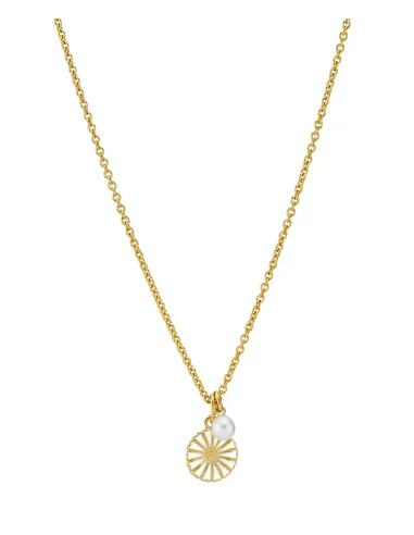 Lund Copenhagen | Marguerit collier 11mm med ferskvandsperle 5-5,5mm 24kt forgyldt hvid emalje