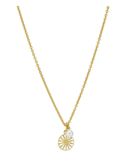 Lund Copenhagen | Marguerit collier 11mm med ferskvandsperle 5-5,5mm 24kt forgyldt hvid emalje