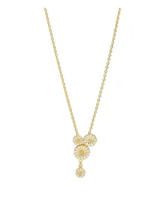 Lund Copenhagen | Marguerit collier "buket" 2x7,5+1x9,5+1x11mm 24 kt forgyldt hvid emalje