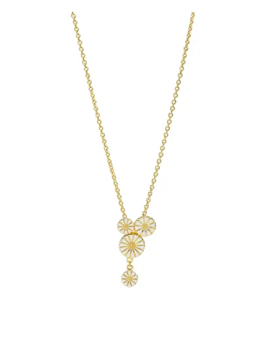 Lund Copenhagen | Marguerit collier "buket" 2x7,5+1x9,5+1x11mm 24 kt forgyldt hvid emalje