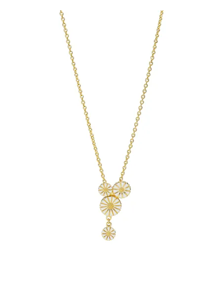 Lund Copenhagen | Marguerit collier "buket" 2x7,5+1x9,5+1x11mm 24 kt forgyldt hvid emalje