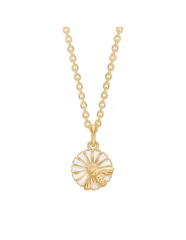 Lund Copenhagen | Marguerit collier 11 mm med bi 24kt forgyldt hvid emalje