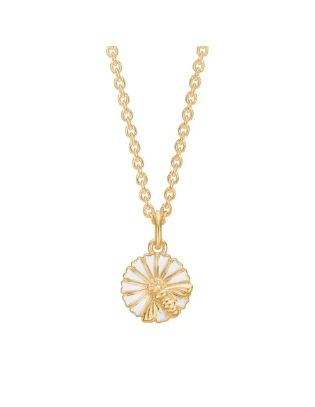 Lund Copenhagen | Marguerit collier 11 mm med bi 24kt forgyldt hvid emalje