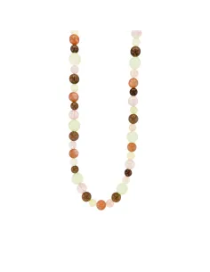 Susanne Friis Bjørner | Halskæde 42-47 cm, forgyldt sølv, miks af lys grøn serpentin, peach månesten, rosenkvarts og røgkvarts
