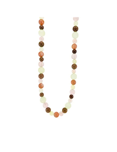 Susanne Friis Bjørner | Halskæde 42-47 cm, forgyldt sølv, miks af lys grøn serpentin, peach månesten, rosenkvarts og røgkvarts