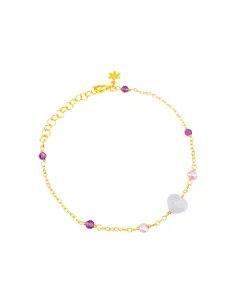 SUSANNE FRIIS BJØRNER | Armbånd anker 16-20 cm, forgyldt sølv, ametyst, blå calcedon og lilla ferskvandsperle